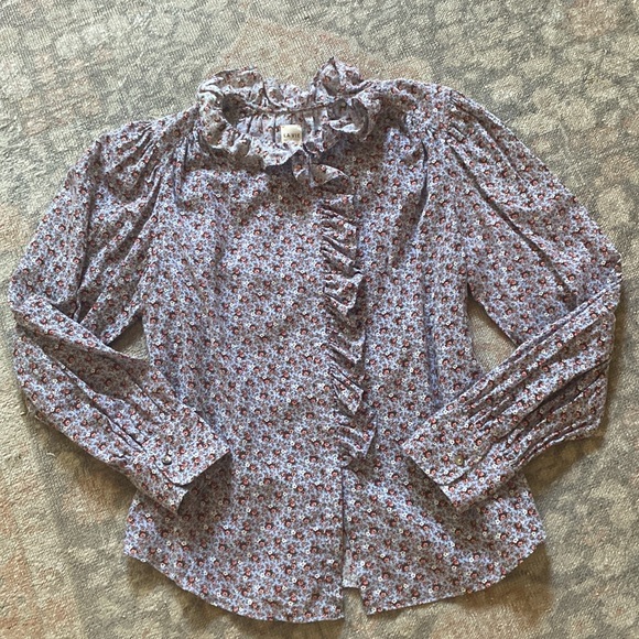 Rebecca Taylor La Vie Floral Ruffle Cotton Blouse - Picture 4 of 10